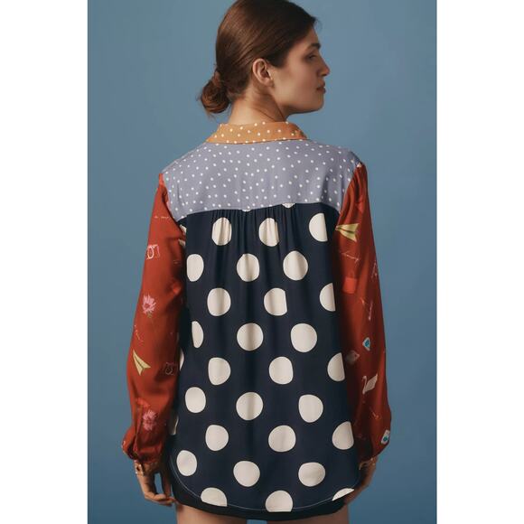 nwt ANTHROPOLOGIE MAEVE sz XL The Paz Buttondown in Lipstick and dotsMotif - Picture 2 of 5